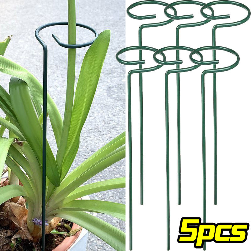 Plant Support Stake - 1/10 個ガーデンサポートステークリング金属単一茎植物低木ホルダーバラの花野菜つる家庭園芸ツール