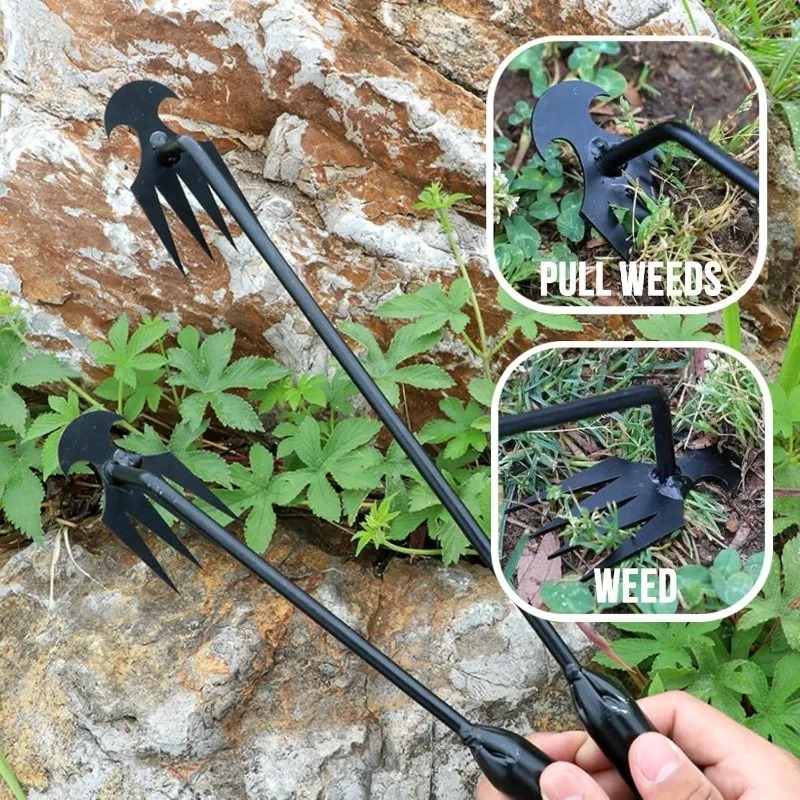 Gardening Tools Shovel - 2in1ガーデンレーキ手動種子草根除去ツールプーラーシャベル4歯除草手動園芸用土壌ほぐしツール除草機