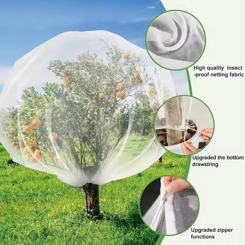 Garden Netting Cover - ● 大型果樹用ネットカバー、ジッパーと巾着付き、庭用防虫ネット、透明な鳥よけ植物保護メッシュスクリーン