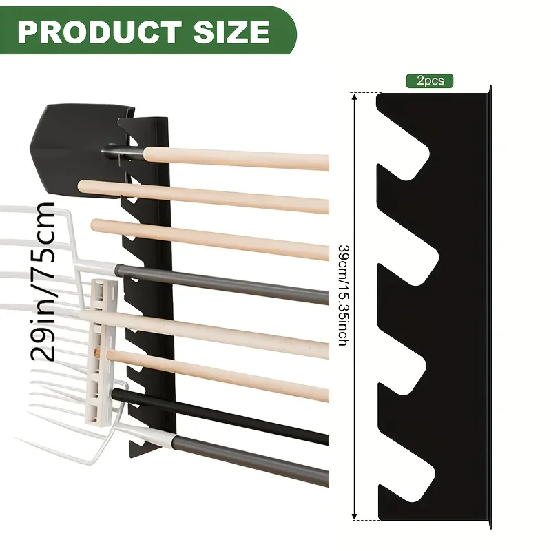 Gardening Tools Shovel - 頑丈な金属製ガーデンツールホルダー、シャベルと熊手の収納付き、壁掛け式オーガナイザー、ガレージツールラック DDPNKL 2個セット