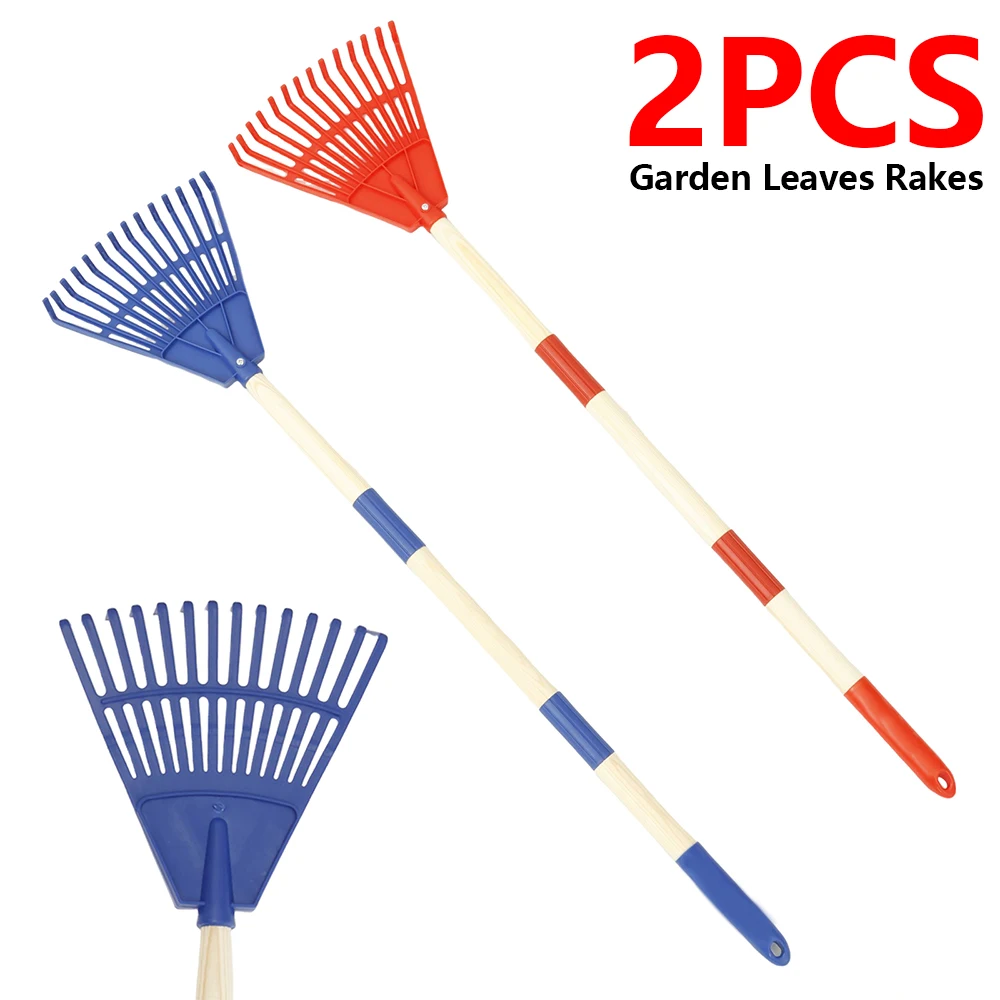Gardening Tools For 8 Year Olds - 2個セット 子供用リーフレーキ 調整可能な庭用落ち葉レーキ 3セクション取り外し可能なハンドル付き ガーデニングツール プラスチック製木製