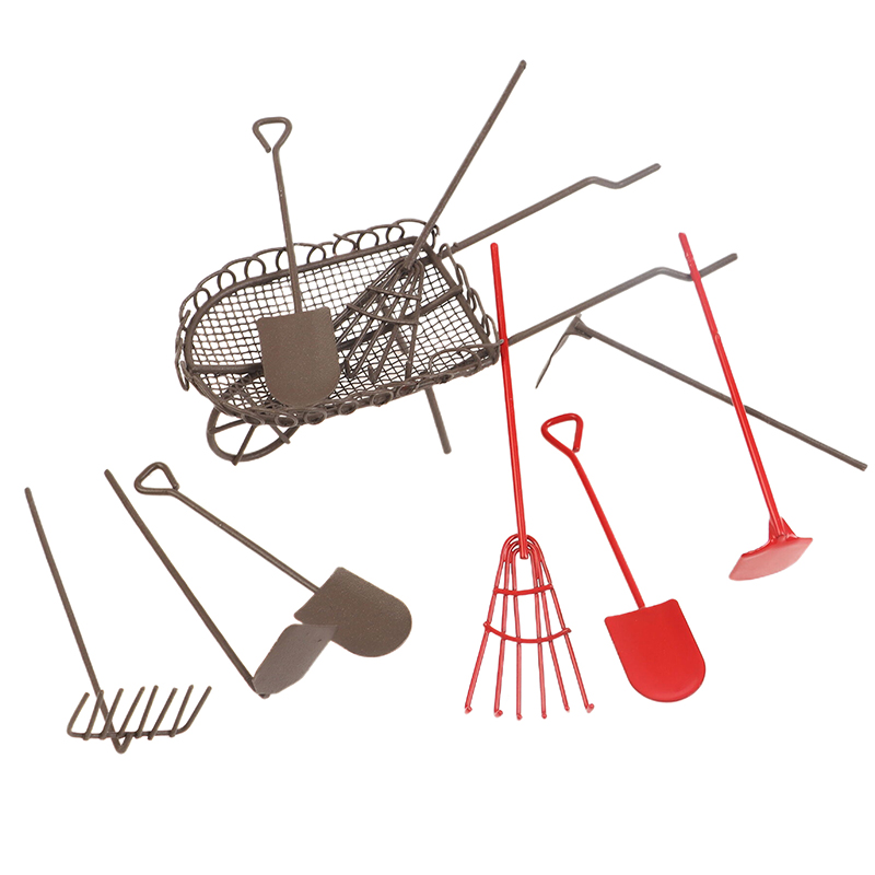 Gardening Tools China - ドールハウスシミュレーションガーデンツールキット、シャベル、熊手、鍬、カート、農具、装飾品、アクセサリー、1:12