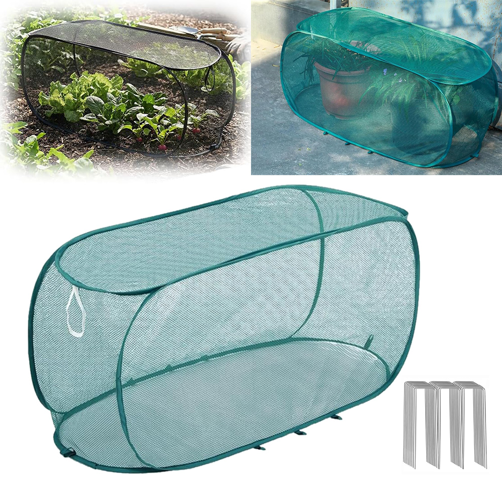 Garden Netting Cover - 120cmポップアップ式ガーデンロウズ植物カバー、野菜栽培用メッシュ植物保護ネットケージガード（地面用釘付き）、植物遮光布