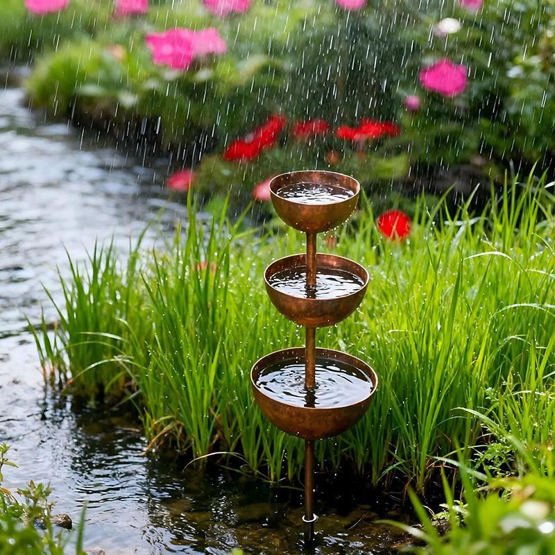 植物支柱用金属製ガーデンオーナメント、3段式水鉢付きガーデン - Plant Support Stake のレビューと価格