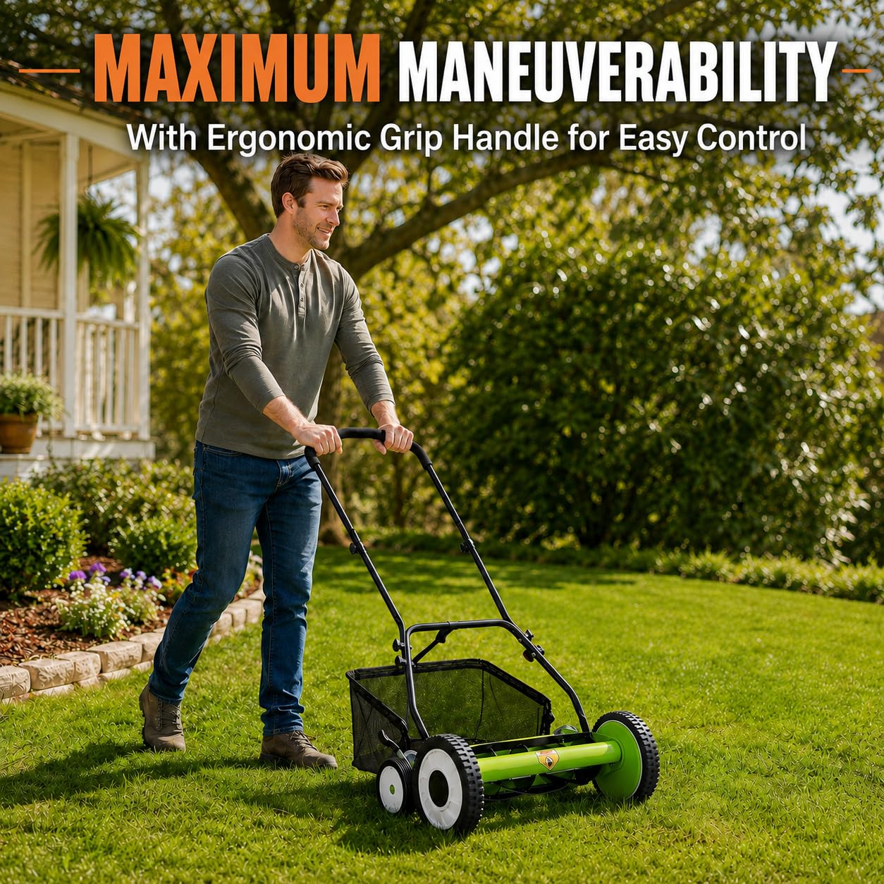 18インチ手押し式芝刈り機、4輪手動芝刈り機、5枚刃カーボン - Gardening Tools Grass Cutter のレビューと価格